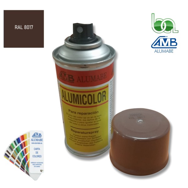 PINTURA EN SPRAY PARA RETOQUE DE ALUMINIO LACADO EN MARRÓN CHOCOLATE RAL 8017 BRILLO 150ML