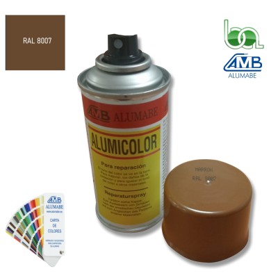 PINTURA EN SPRAY PARA RETOQUE DE ALUMINIO LACADO EN MARRÓN PARDO RAL 8007 BRILLO 150ML ALUMABE
