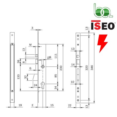 CERRADURA DE EMBUTIR ELÉCTRICA PALANCA Y PICAPORTE PARA PUERTAS CON CILINDRO DE PERFIL EU 781802252, 781802302, 781802352 ISEO