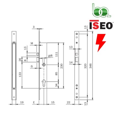 CERRADURA DE EMBUTIR ELÉCTRICA SÓLO PICAPORTE PARA PUERTAS CON CILINDRO DE PERFIL EUROPEO 781702252, 781702302, 781702352 ISEO