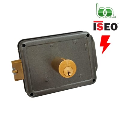 CERRADURA DE SOBREPONER ELÉCTRICA 12V SÓLO RESVALÓN CON BOTÓN Y CILINDRO REDONDO REVERSIBLE 510600 - 510700 ISEO