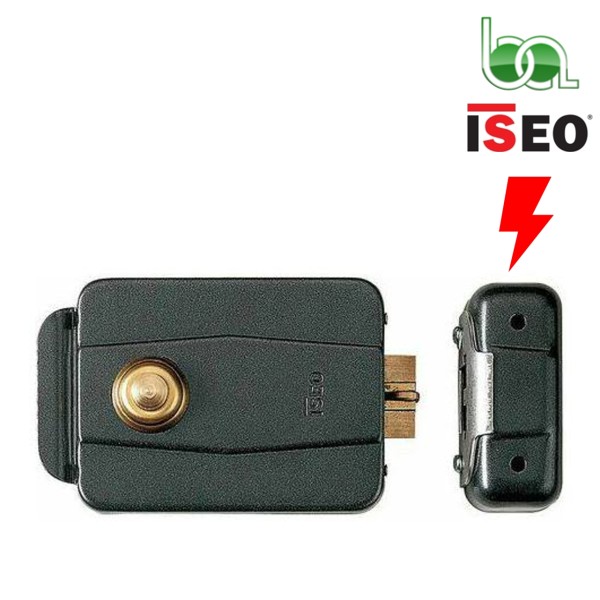 CERRADURA DE SOBREPONER ELÉCTRICA 12V SÓLO RESVALÓN CON BOTÓN Y CILINDRO REDONDO REVERSIBLE 510600 - 510700 ISEO
