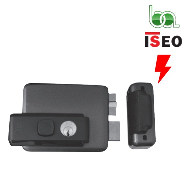 CERRADURA DE SOBREPONER ELÉCTRICA 12V RESVALÓN Y BLOQUE CON BOTÓN Y LLAVE CILINDRO REGULABLE REDONDO AP.EXTERIOR 53N0151/2 ISEO