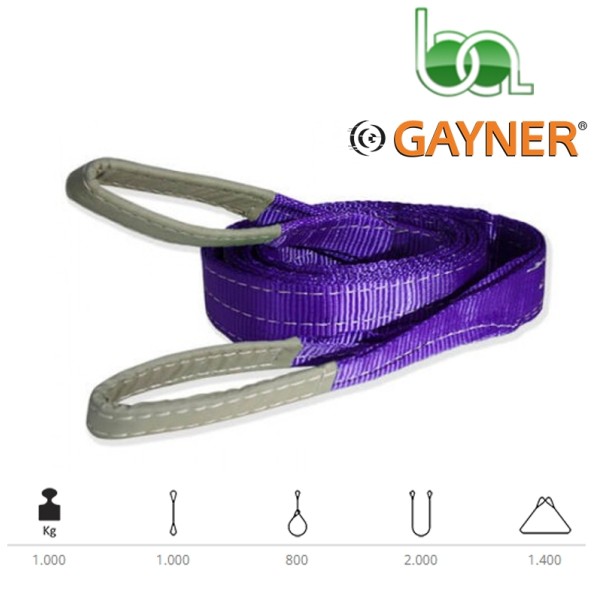 ESLINGA POLIESTER PLANA GAYNER 1000KG ANCHO 30MM CON LAZOS DE CARGA REFORZADOS